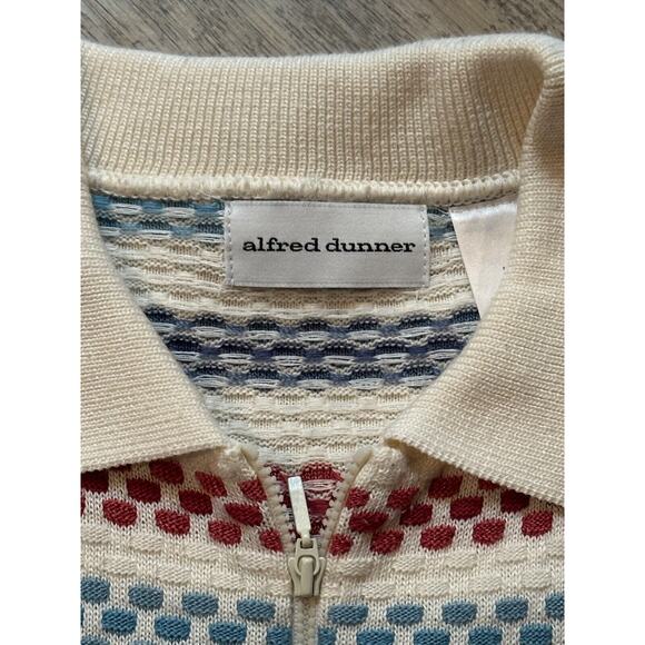 Vtg Textured Polo Striped Red Blue 90s 1/4 Zip Medium Alfred Dunner - Picture 7 of 8